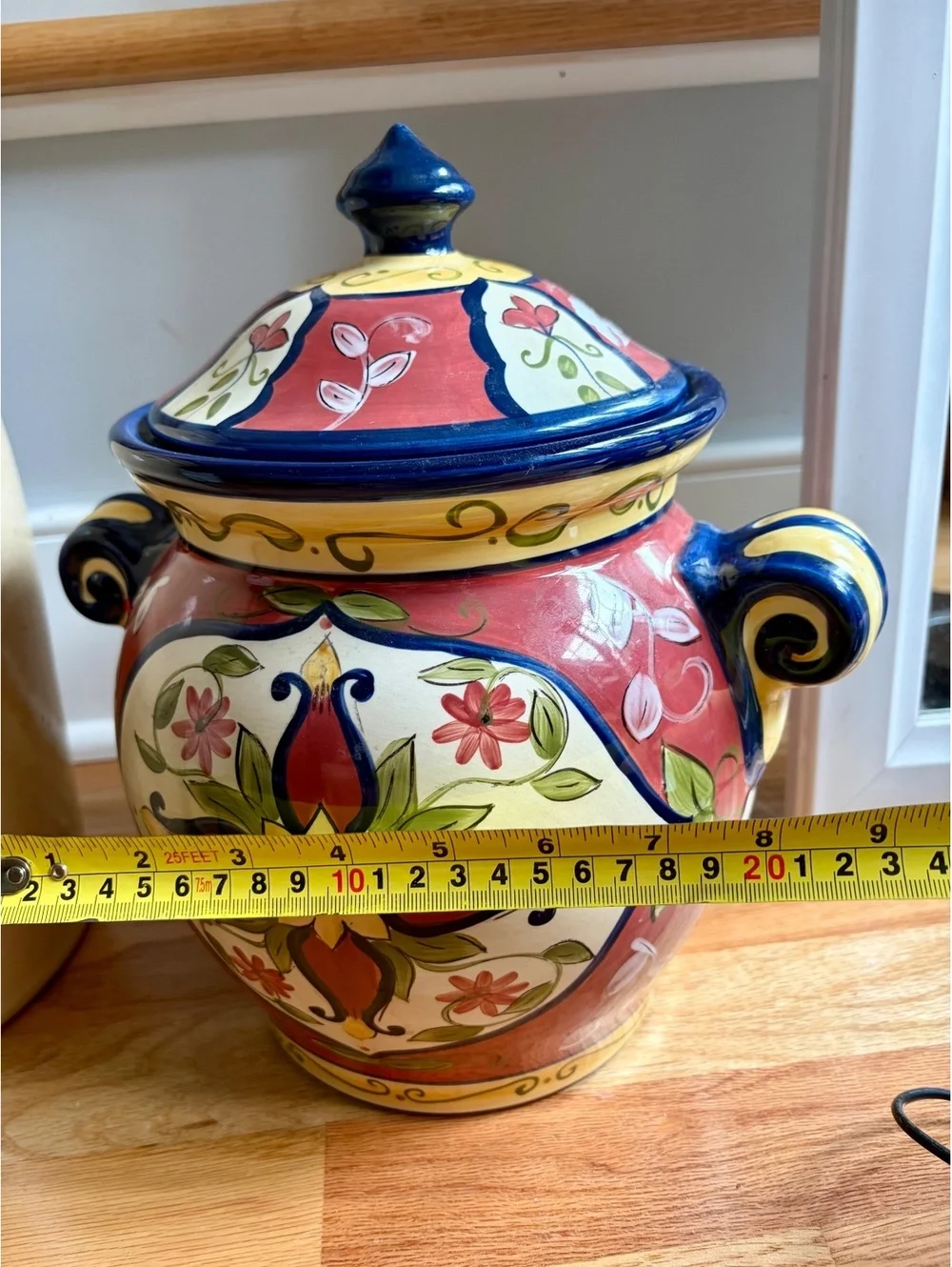 Pier 1 Vallarta Hand Painted Earthenware Cookie Jar Canister Retired Floral